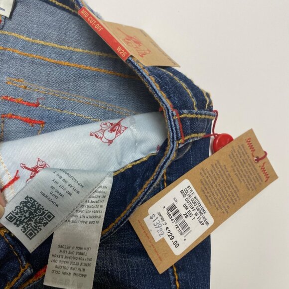 size 26 NEW True Religion mid rise cut off flap pocket OM Big T denim shorts $22 - Picture 5 of 10